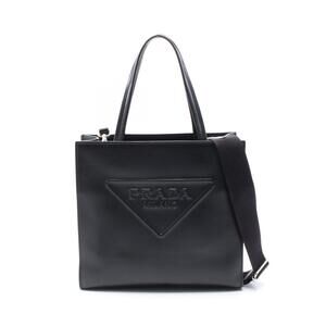 Prada SOFT CALF Triangle Logo Tote Bag Leather Black